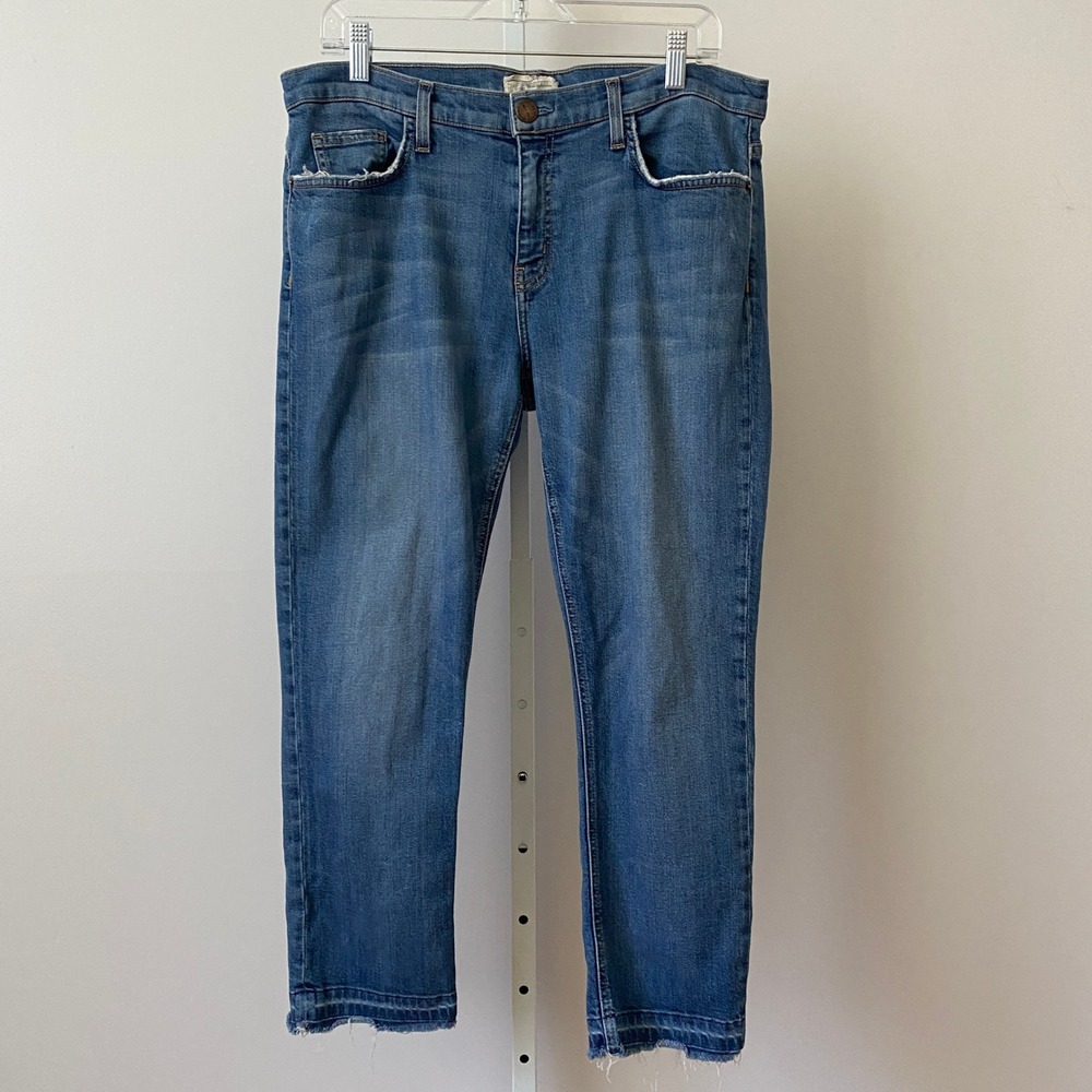 Current/Elliott Cotton‎ Relaxed Beachy The Cropped Straight Jeans 31 Blue Denim